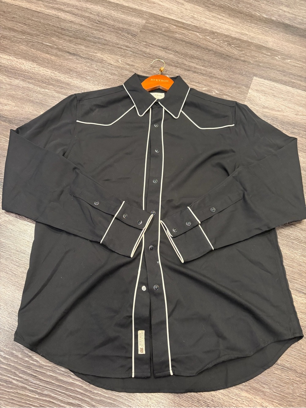 Stetson Black Long-Sleeve Western Shirt with White Piping